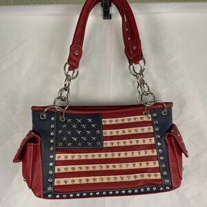 NWT USA Flag Satchel Carry Purse Handbag